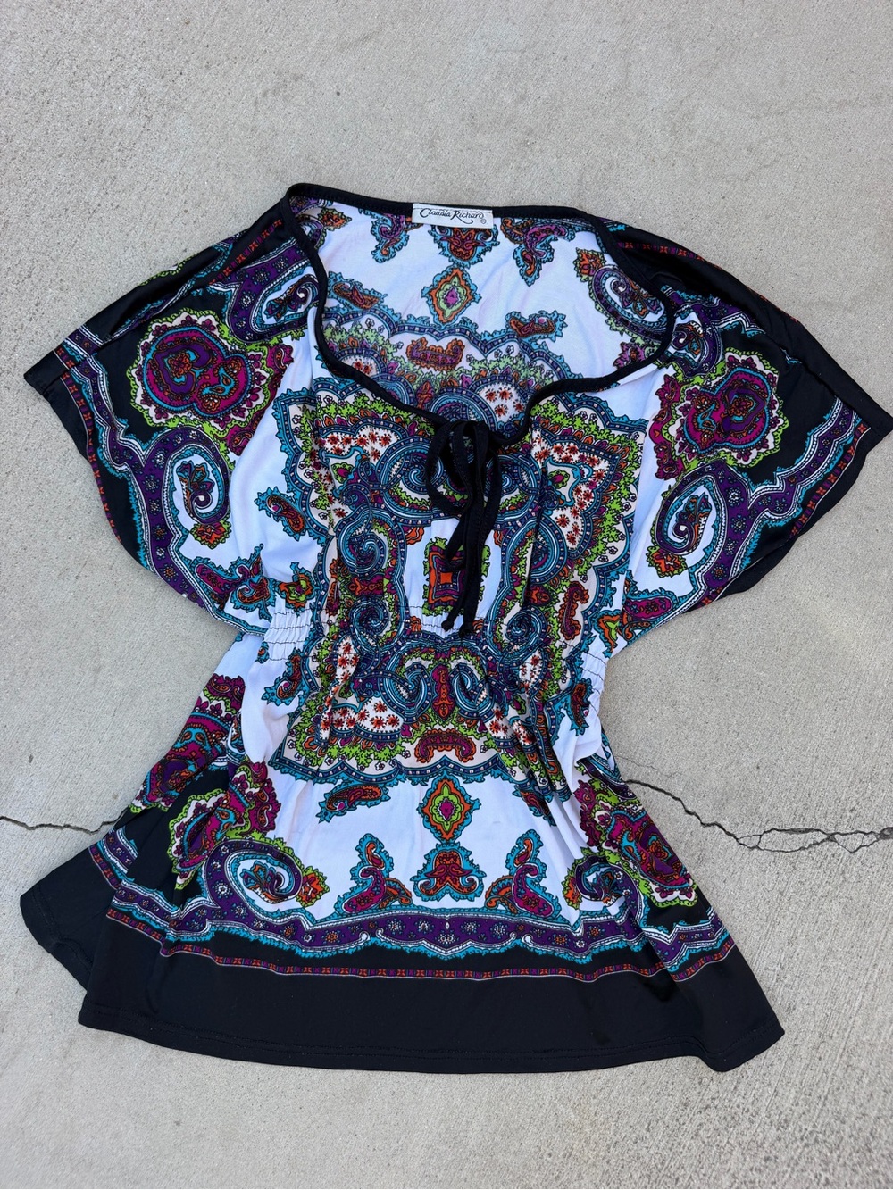 Claudia Richard White Multicolor Paisley Tie-Front Blouse